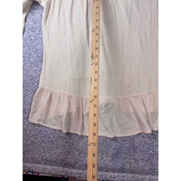 Keren Hart Womens Medium top Cream Boho Gauze Crochet Lace Ruffle Hem Peasant - Picture 4 of 11